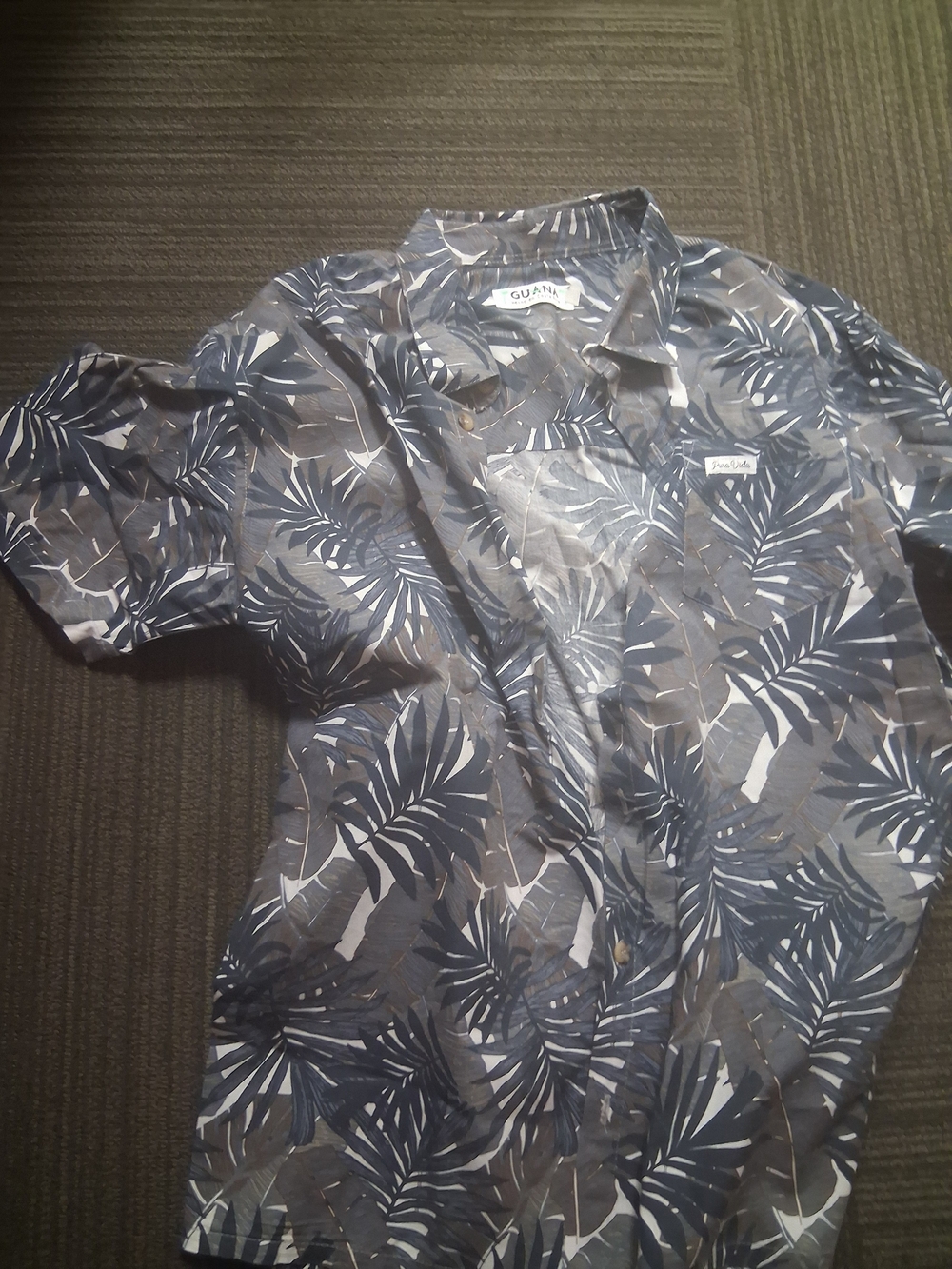 Pura Vida Navy and White Tropical Button-Down Shirt